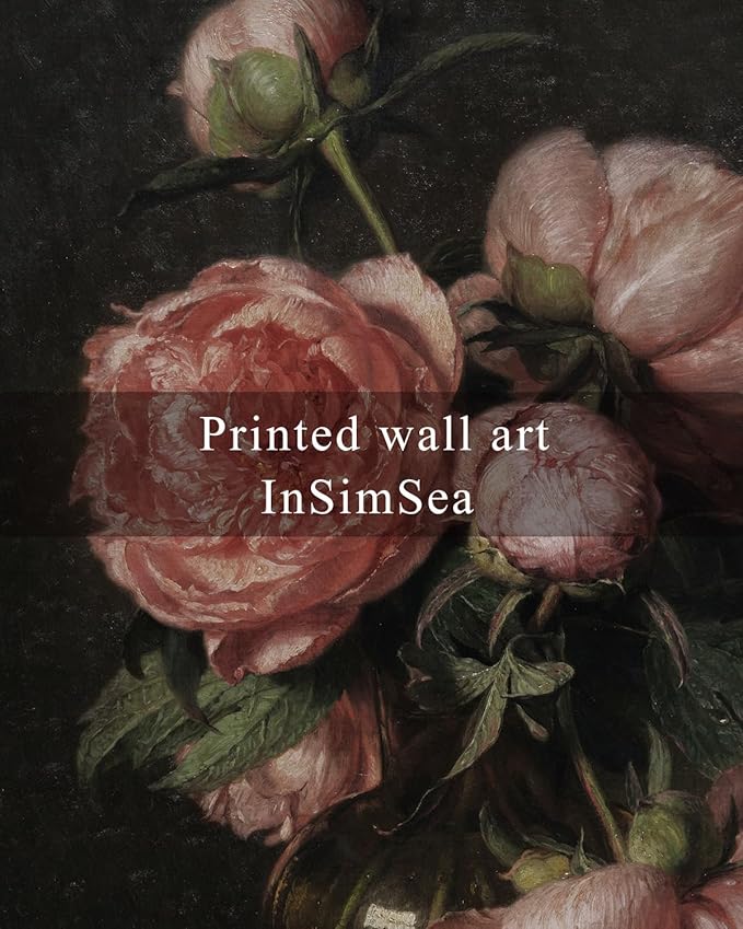 InSimSea Square Framed Canvas Wall Art, Farmhouse Prints Vintage Floral Flowers Peony Paintings Wall Decor Prints, Wall Art for Living Room, Bathroom, Office, Kitchen Home Decor 16"x16"