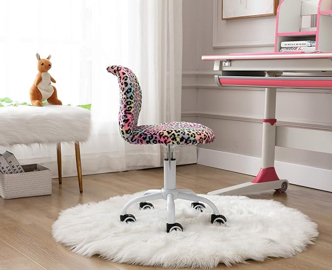 Swivel Kids Desk Chair Adjustable Rolling Student Chair Living Room Thick Padded Children Chair for Girls and Boys (Leopard)