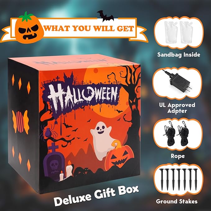 8F Halloween Inflatable Witch with Ghost Tombstones Black Cat Pumpkin Skeletons Scary Halloween Decorations, Indoor Outdoor Spooky Blow Up Yard Decorations for Garden Party Holiday Lawn Office Decor