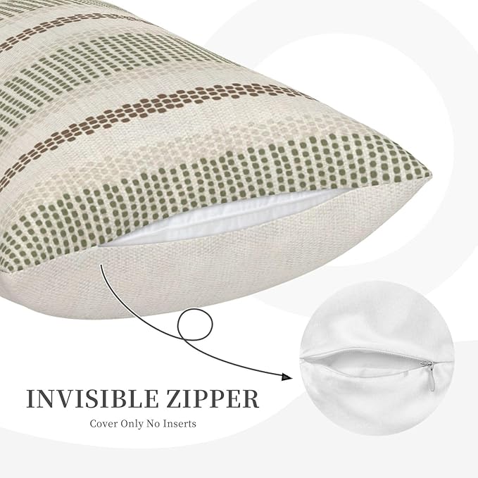 Boho Pillow Covers 12x20 Pack of 2 Sage Green Brown Polka Dot Stripe Decorative Throw Pillow Covers Bohemian Abstract Modern Pillowcase Farmhouse Lumbar Cushion Case for Home Sofa,Outdoor Decor