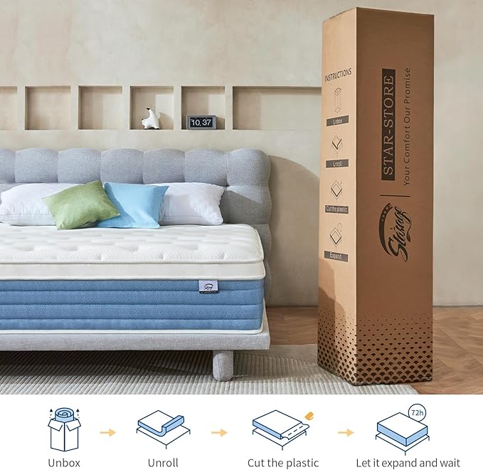 Starage King Size Mattress |14 inch King Hybrid Mattress with Memory Foam | Medium Firm Feel for Motion Isolation | Edge Support Pressure Relief | Bed in a Box,CertiPUR-US Certified