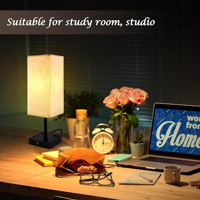 Touch Table Lamp for Bedroom, Stepless Dimmable Bedside Lamp with USB C+A Ports & 3 Color Temperatures, Nightstand Light for Living Room Office, LED Bulb Included (Beige)