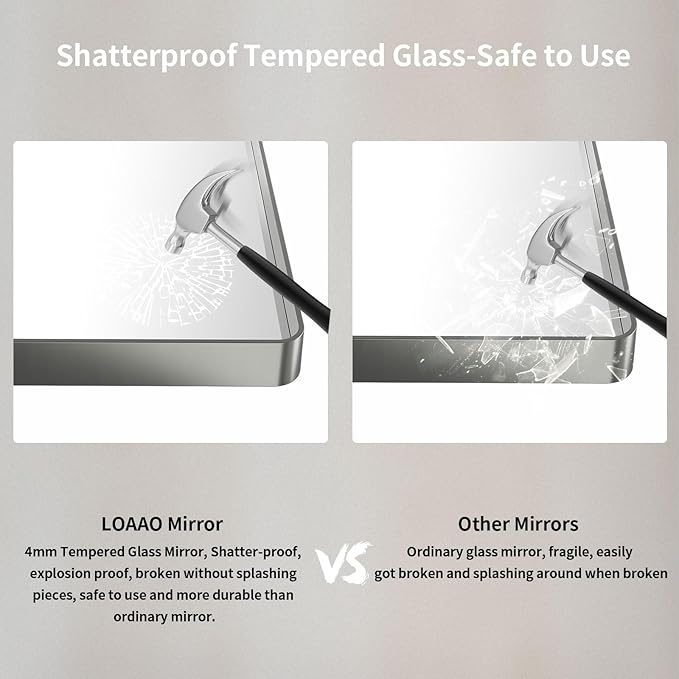 LOAAO 55X30 Inch Brushed Nickel Bathroom Mirror, Rounded Rectangle Silver Metal Frame Mirror, Brushed Nickel, Anti-Rust, Shatter Proof, Hangs Horizontally or Vertically