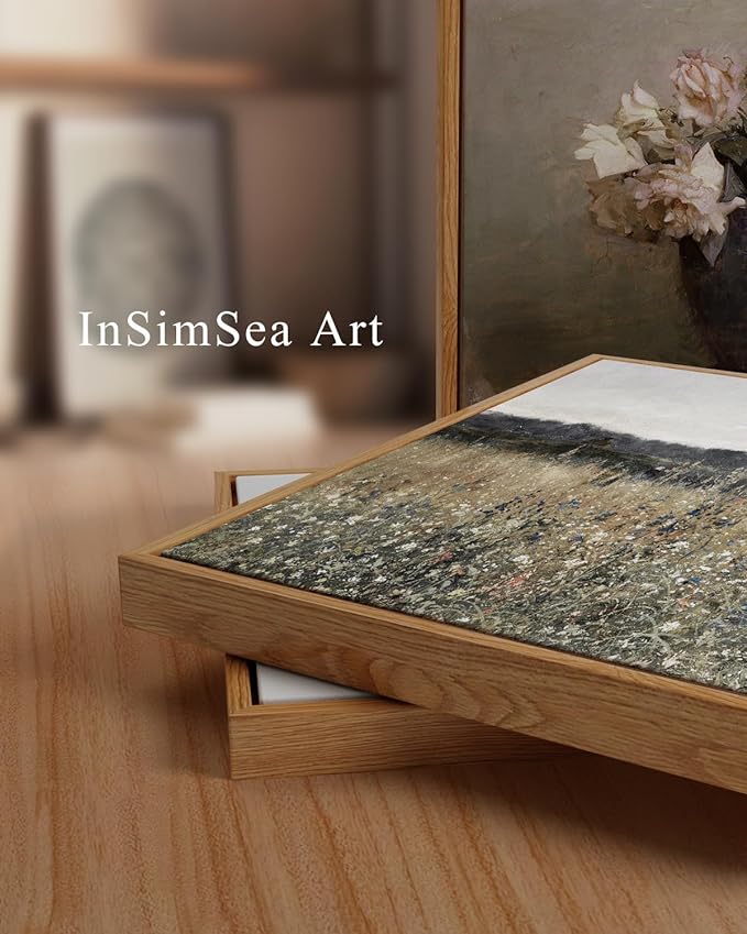 InSimSea Square Framed Canvas Wall Art, Large Decor Vintage Peony Flower Paintings, Floral Wall Pictures for Bedroom Bathroom Living Room, Canvas Prints Artwork, Farmhouse Decor 24"x24"