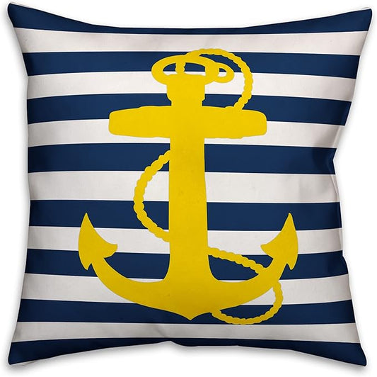 Yellow Anchor Indoor/Outdoor Pillow | Decorative Pillows for Living Room Couch Bed Sofa Patio, Fluffy Soft Cushion | Water Resistant Blue, 18x18