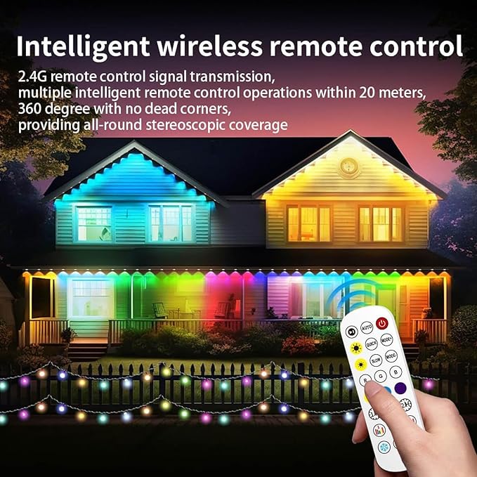 Permanent Outdoor String Lights 150ft, Smart RGB App Control with 90 LEDs, LED Eaves Lights IP67 Waterproof, House Roof Outdoor Lighting for Party, Daily, Halloween, Christmas,Garden