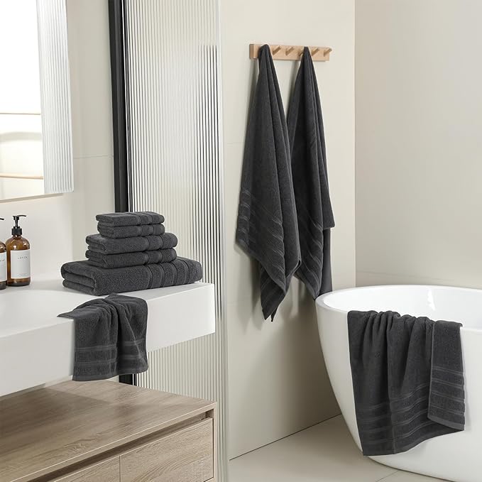 8-Piece Bath Towels Set, 100% Cotton Thick Soft Highly Absorbent Durable, Quick Dry, Bathroom Towels Set (2 Bath Towels, 2 Hand Towels, 4 Washcloths) - Perfect for Daily Use