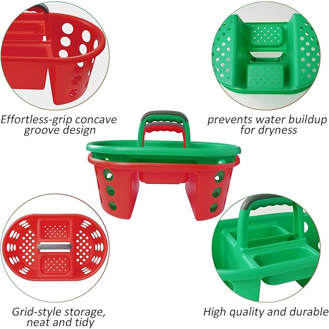 Large Shower Caddy Portable 2PC - Made in USA Plastic Jumbo Size Dorm Storage Candy Tote with Handle Shower Organizer for Bathroom, Pantry, Kitchen, College Dorm, Green/Red