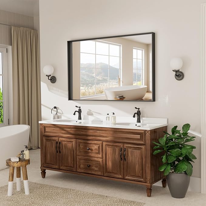 55”x 30” Blak Bathroom Mirrors for Over Sink, Black Framed Vanity Mirror for Bathroom, Shatter Proof, Tempered Glass, Rectangle Wall Mirror Horizontally/Vertically