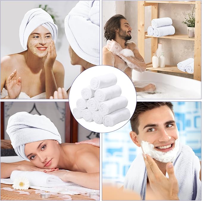 Newwiee 24 Pcs Coral Velvet Microfiber Bath Towels Sets 28 x 55 Inch Large Absorbent Multipurpose Quick Drying Soft Body Towels for Shower Bathroom Beach Fitness Yoga Sports Spa(White)