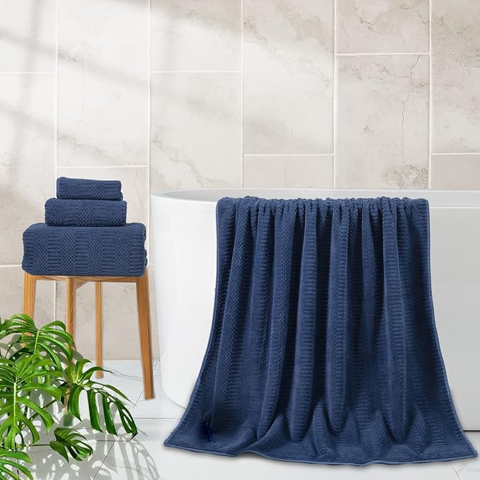 4 Piece Oversized Bath Towels Set 35x70 Inches, Navy Extra Large Soft Bath Sheet Chair Towels 600 GSM Highly Absorbent Quick Dry Towels Set for Bathroom Hotel Spa