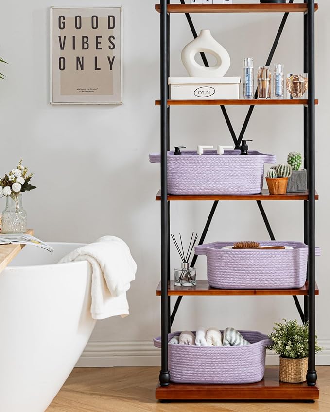 KALLAX Small Woven Basket, 14 x 10 x 5.6 Inches, Small Storage Baskets for Organizing, Gift Baskets Empty, Cute Rope Shelf Closet Storage Bins for Shelves, Dog Toy Basket, Purple