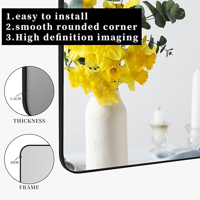 Black Bathroom Mirror,Rectangle 24 x 36 Inch Vanity Wall Mirror,Modern Mirror for Wall,Rectangular Mirror for Bedroom Living Room Entryway