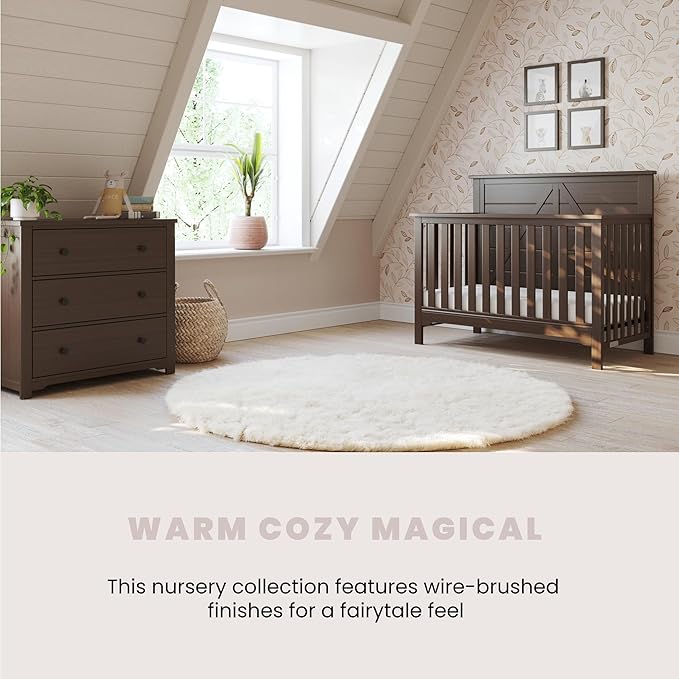 Child Craft Woodland 4-in-1 Convertible Crib, Baby Crib Converts to Day Bed, Toddler Bed and Full Size Bed, 3 Adjustable Mattress Positions, Non-Toxic, Baby Safe Finish (Brushed Truffle)