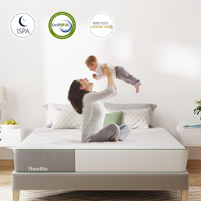 Novilla Queen Mattress, 10 Inch Gel Memory Foam Mattress Queen Size for Cool Night Sleep & Pressure Relief, Medium Firm with Breathable Bamboo Cover, Mattress in a Box, Lullaby