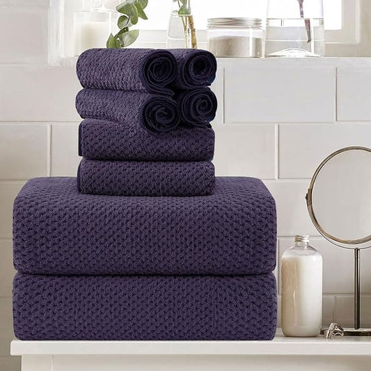 8 Piece Large Purple Family Bath Towel Set-2 Oversized Bath Towel Sheets,2 Hand Towels,4 Washcloths-600GSM Soft Highly Absorbent Quick Dry Beach Chair Towels Woven Towels for Bathroom Hotel and Spa