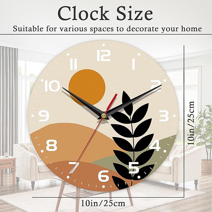 Wall Clock, 10 Inch Silent Non-Ticking Home Kitchen Decor, Battery Operated for Bathroom Bedroom Living Room Office(Abstract Minimalist Botanical)