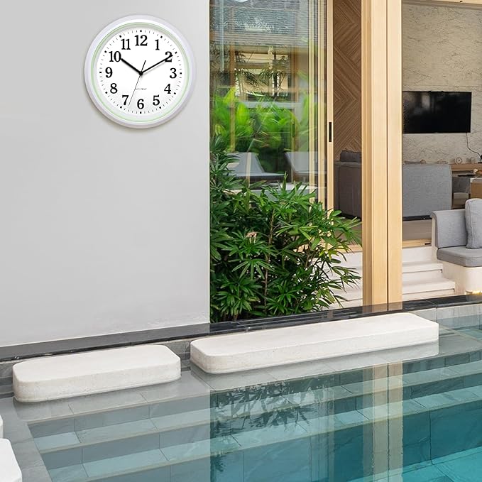 Caysie 12 Inch Sealed Indoor Outdoor Waterproof Wall Clock, Durable Silent Non-Ticking Battery Operated Quality Quartz Round Clock, Wall Decorative for Patio, Pool, Bathroom (Green)
