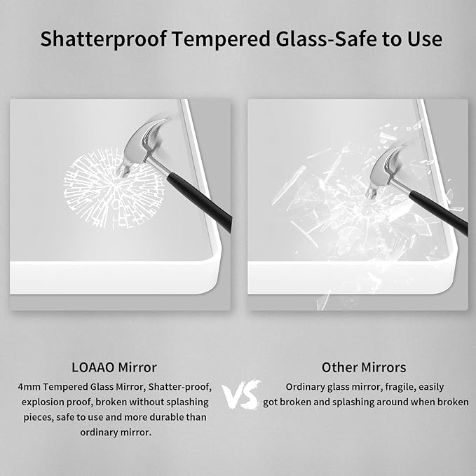 LOAAO 48x40 Inch White Metal Framed Bathroom Mirror for Wall, Large Rounded Rectangle Mirror, Anti-Rust, Tempered Glass, Hangs Horizontally or Vertically