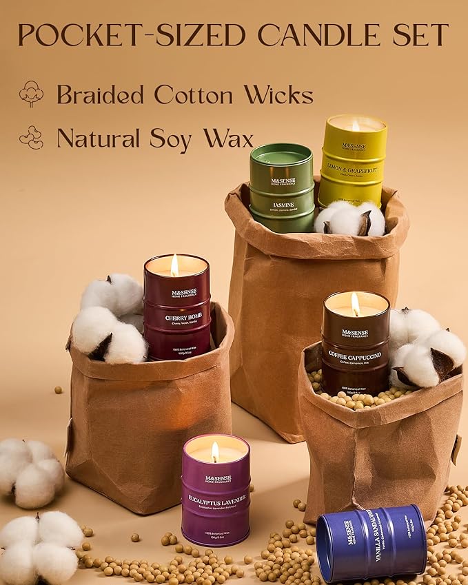 Mini Candle Set | Scented Candles Set|6 Pack Candles for Home Scented Candle,Lemon Grapefruit Eucalyptus Lavender Jasmine Coffee Cherry Candle,Gift Set for Women and Men,Soy Wax 21 oz 105 Hour