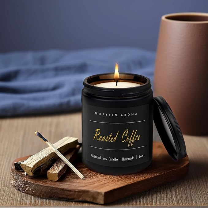 MOASITN Roasted Coffee Highly Scented Candle for Home|Organic Soy Candel| Handmade Long Lasting Aromatheraphy Jar Candles| Gift for Women,Men for Relaxing,Housewarming,Autumn|7oz