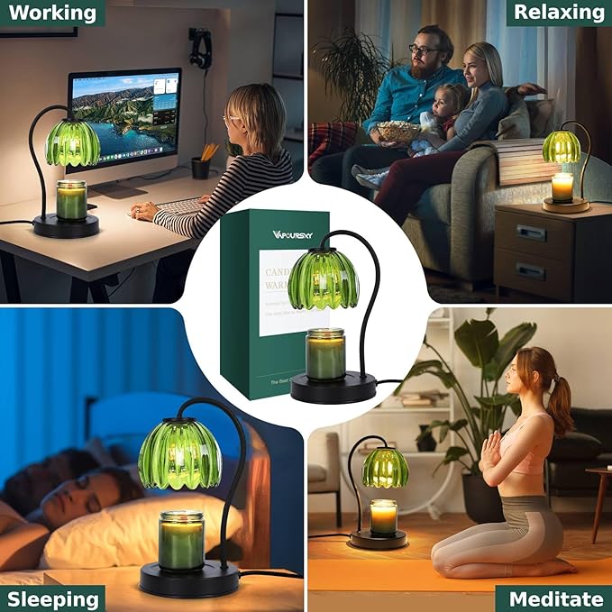 Dimmable Flower Candle Warmer Lamp with Timer, Aromatherapy Candle Lamp for Scented Candles, Modern Green Glass Candle Lamp Warmer Gifts for Her, Birthday/Housewarming/Back to School Gift