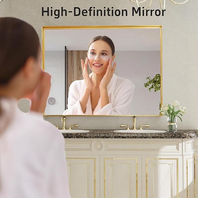 40x30 Inch Gold Bathroom Mirrors for Over Sink, Wall Mounted Mirror for Vanity Sink, Framed Wall Mirror, Rectangular Mirrors for Bathroom,Living Room, Bedroom Horizontal/Vertical