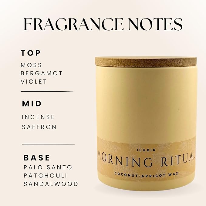 Morning Ritual Scented Candle – Palo Santo, Sandalwood & Earthy Moss – Luxury Soy Candle for Meditation, Relaxation & Yoga – Vegan, Phthalate-Free, Made in USA – 13 oz with Luxury Gift Box