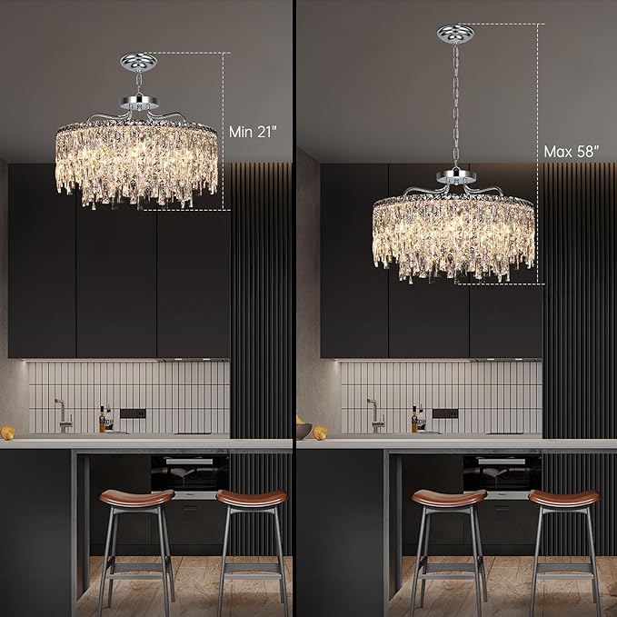 Luxury Crystal Chandelier, 24" Modern Round Dining Room Chandeliers Over Table,8 Lights Chrome Ceiling Pendant Ceiling Lighting for Living Room Bedroom Entryway Foyer Staircase