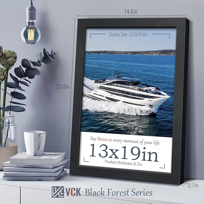 VCK 13x19 Picture Frame Set of 4 - Black, Gallery-Quality Wood Poster Frames, 1.1-Inch Wide Border, Polished Plexiglass, Vertical or Horizontal Wall Display for Photo/Art/Prints, Black