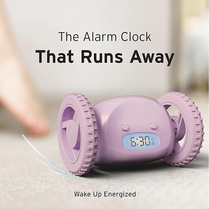CLOCKY Extra Loud Alarm Clock for Heavy Sleepers on Wheels Rolls Runs Away Vibrating, Easy To Set Super Smart Snooze Digital Bed Shaker Alarm Clock Funny Gift for Adults Kids Teens Bedrooms (Lavender)