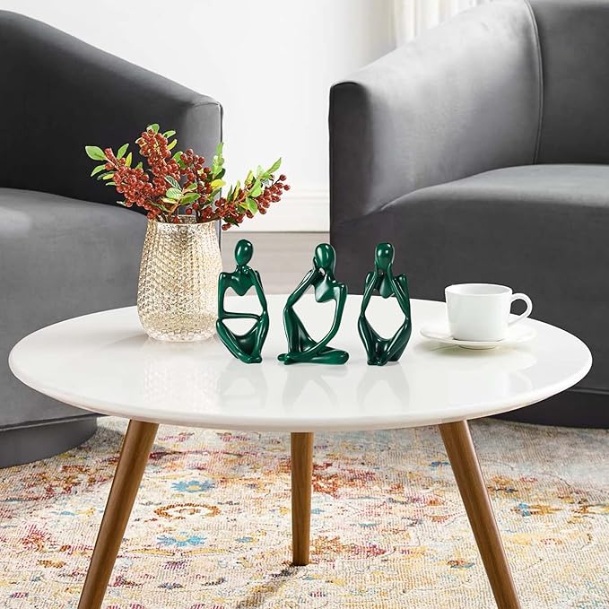 Thinker Statue Gold Decor Abstract Art Sculpture, Golden Resin Collectible Figurines for Home Living Room Office Shelf Decoration,Great Gift Ideas (Green)