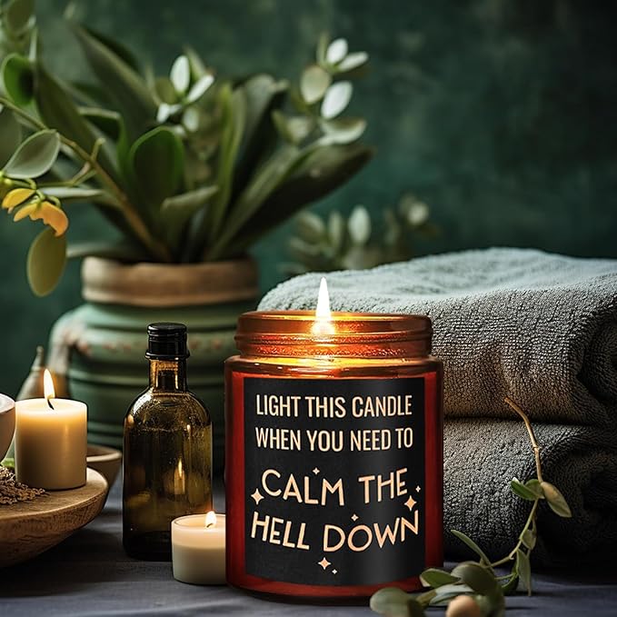 Calming Candles - Funny Relaxing Stress Relief Gift for Her - Calm Down, Aromatherapy Candle Gifts for Women Men - Anxiety Relief for Friend Coworker Bestie Sister - Birthday, Friendship Gift