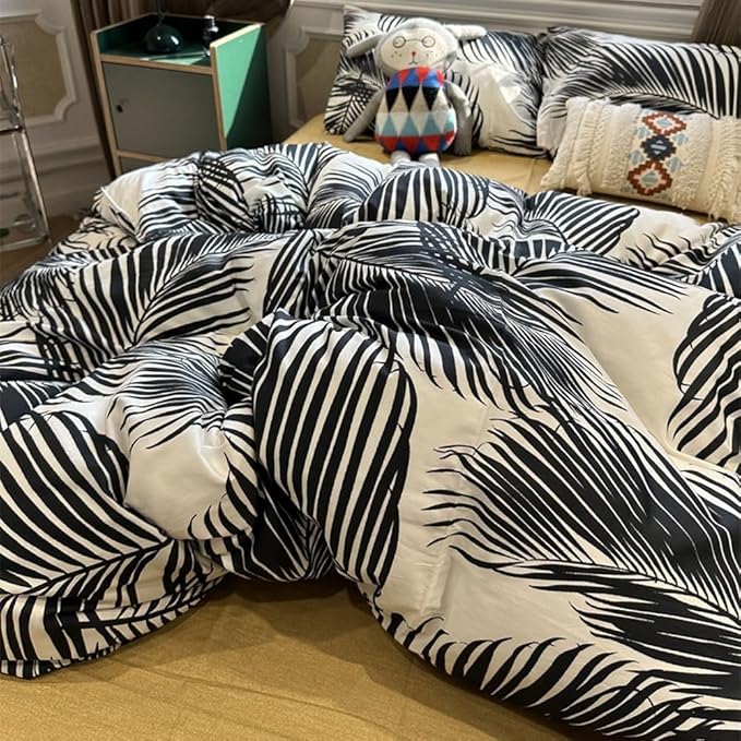 Black Palm Leaf Comforter Set King Size Ultra Soft Down Alternative 3-Piece Palm Leaf Twin Size Bedding Set Soft and Breathable Comfortable