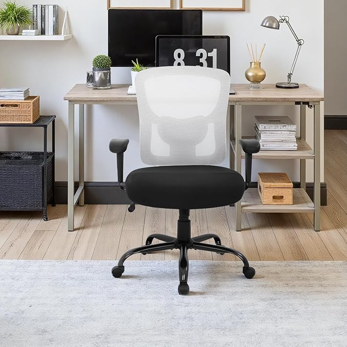 PayLessHere Ergonomic Desk Chair Office Chair Computer Chair 500lbs with Lumbar Support Wide Seat Adjust Arms Rolling Swivel High Back Task Executive Big and Tall Office Chair for Home Office,White