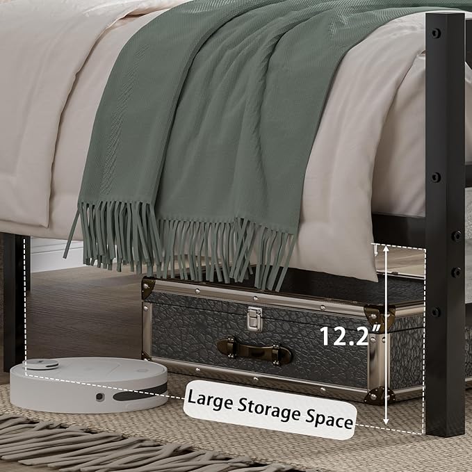 Full Size Bed Frame with Headboard, Industrial 51.2" Tall Headboard, Full Size Platform Bed Frame with Heavy Duty Metal Slats Support, No Box Spring Needed, Noise-Free, Easy Assembly, Wash Grey