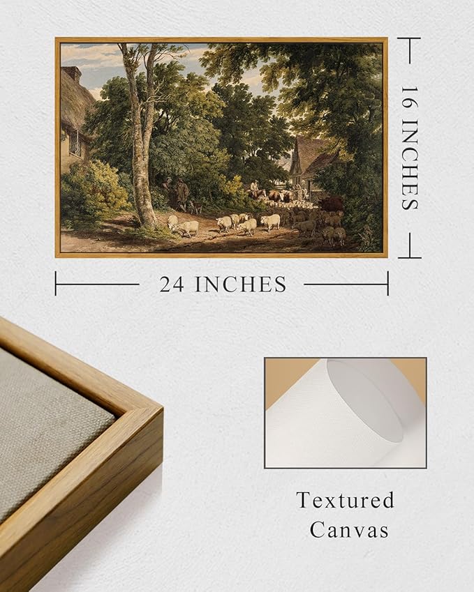 InSimSea Framed Canvas Wall Art Vintage Decor, Room Decor Classical Countryside Landscape Farmhouse Watercolor Painting Large Wall Art for Living Room Badroom Bathroom, 16"x24"