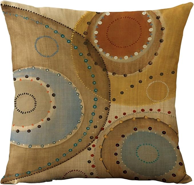 WOMHOPE Set of 4 Vintage Geometric Decorative Throw Pillow Covers Pillow Cases Cushion Cases 18 x 18 Inch for Living Room,Couch and Bed (Circle)