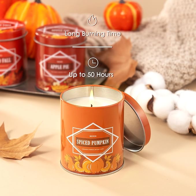 Fall Scented Candle – Pumpkin Spice Soy Candle 9oz, 50 Hour Burn, Non-Toxic Autumn Decor, Holiday Gift for Women & Men