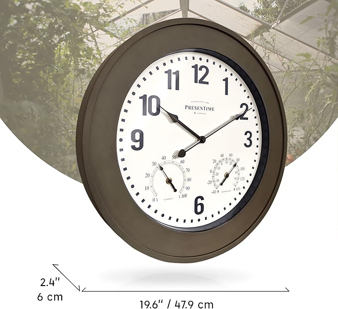 Presentime & Co. 20" Bradford Indoor/Outdoor Farmhouse Clock with Weather Station, Faux Barnwood Finish