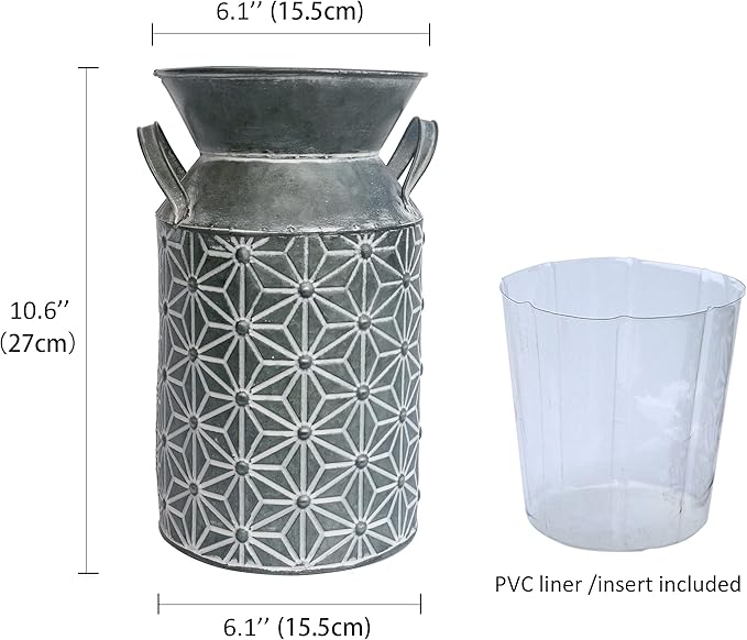 Vintage Galvanized Metal Milk Can, Farmhouse Decorative Flower Vase, Rustic French Country Milk Jug for Home Decor,10.6''H…