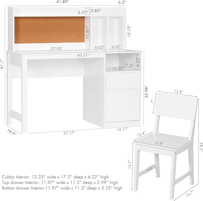 Spirich Kids Desk and Chair Sets, Kids Study Desk Set with Hutch and Storage, Children Wooden Study Table for 5-12 Years Old, Student Writing Table Computer Workstation