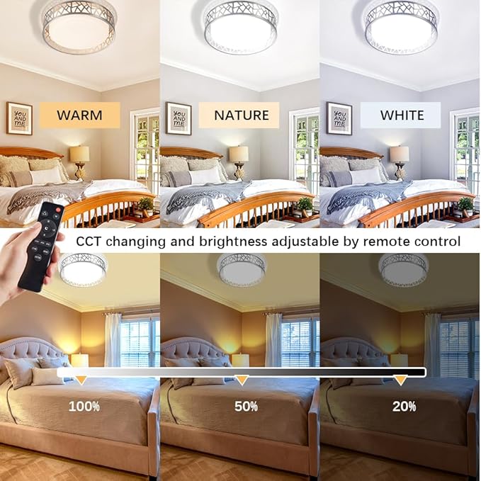 Flush Mount Ceilling Light Fixture with Remote Control, 12 Inch 3000K-6500K LED Ceiling Lights,24W Brushed Nickel Ceiling Light Flush Mount for Bedroom,Hallway,Kitchen,Entrance,Laundry