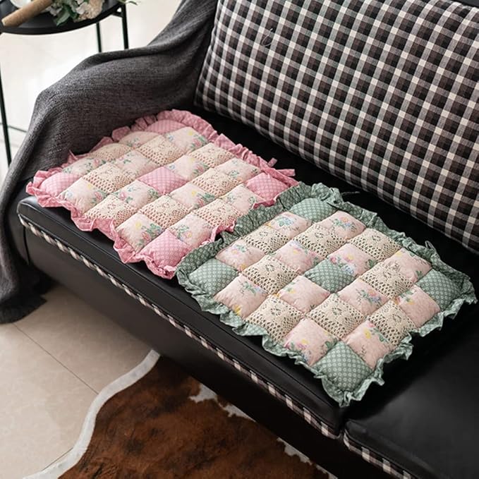 vctops Lace Patchwork Chair Pad Cushion with Ties, Elegant Ruffle Edge Decorative Cushions Farmhouse Floral Pattern Square Seat Cushion for Kitchen Dining Room Office (Type C,16"x16")