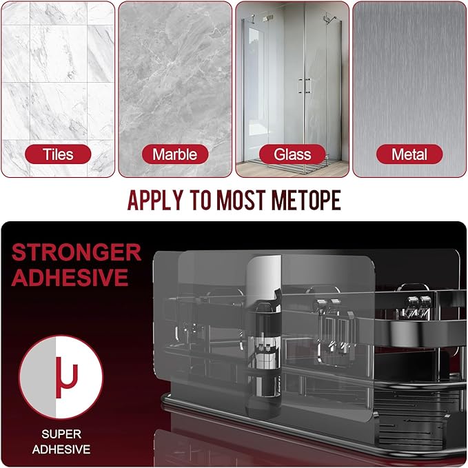 Large Capacity Shower Caddy, Heavy-Duty Adhesive Shower Organizers with Custom Aesthetic Design Soap, No Drilling Corner Shower Shelves, 5 Hooks for Bathroom Accessories - 3 Pack