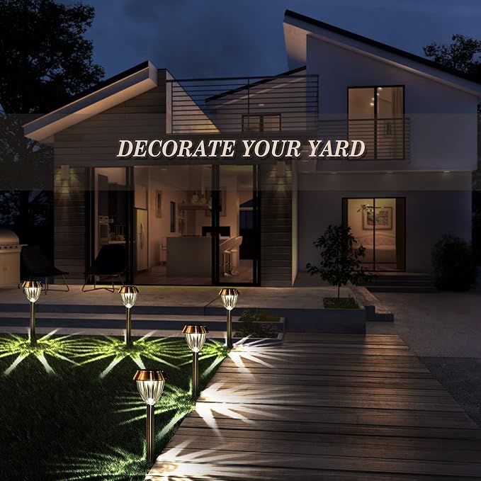 Solar Pathway Lights Outdoor Waterproof, 6 Pack Solar Outdoor Lights Bright Up to 12 Hrs, 15 Lumens Garden Light LED Landscape Lighting Stainless Steel Walkway Light, Cold White