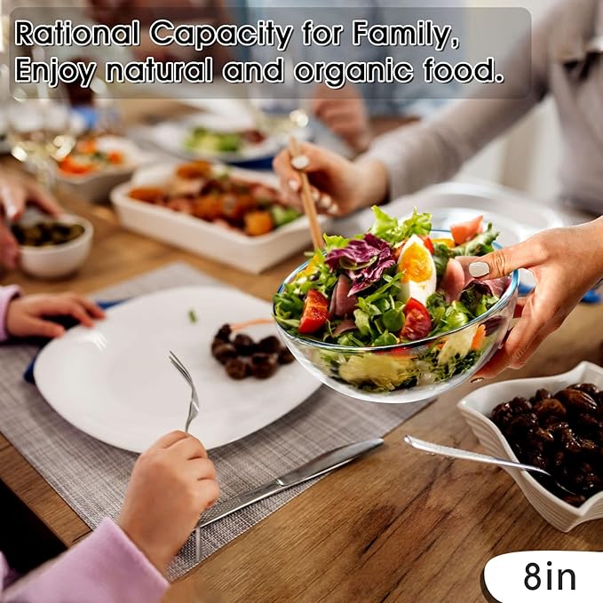 NUTRIUPS 8 Inch Glass Mixing Bowls Set of 4, 50oz Microwavable Glass Bowls