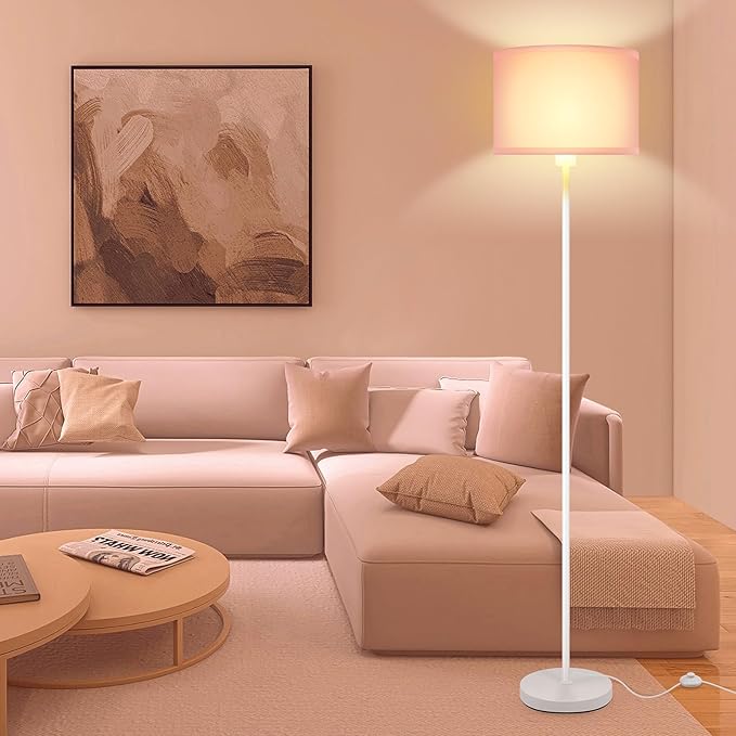 Floor Lamps, Standing Lamp, 58" Tall Floor Lamp with Pink Lampshade, Foot Pedal Switch, Modern Bright Floor Lamps for Living Room/Bedroom/Classroom/Kids Room, Pink Light for Girls' Gift(NO Bulb)