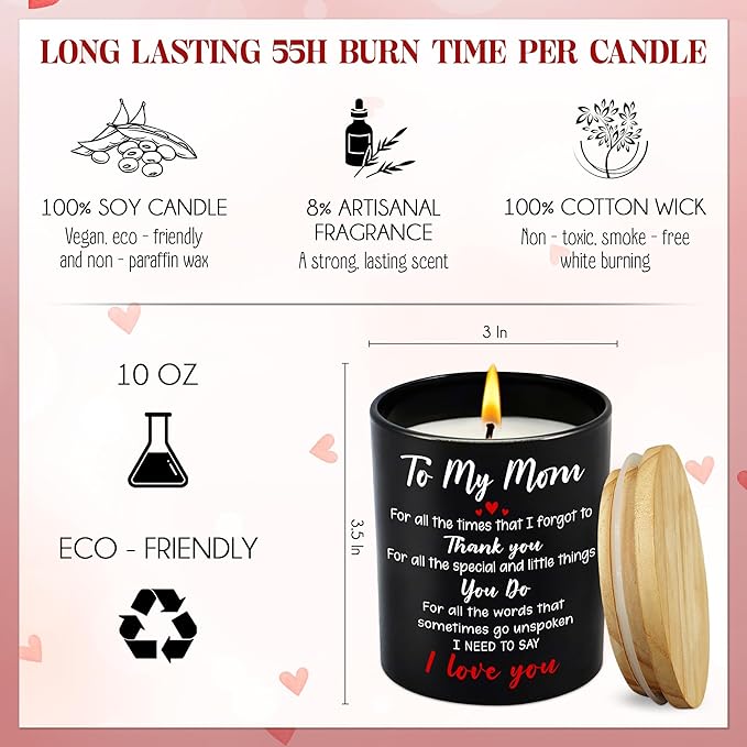 Birthday Gifts for Mom from Daughter Son - Long Lasting Vanilla Lavender Scented Candle 10 oz - Christmas Thank You Gifts for Mother, Mama, Mother in Law, Grandma, I Love You Mom Gift Ideas