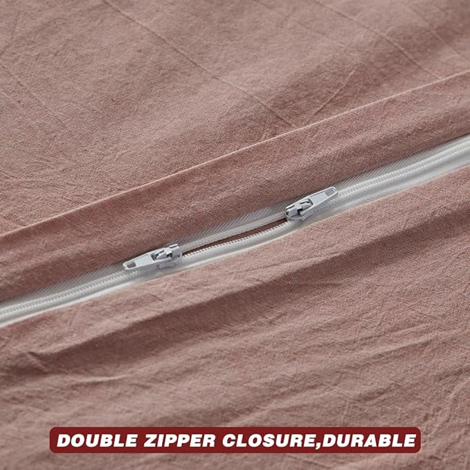 Face Two Face Bedding Duvet Cover Set 3 Pieces 100% Washed Cotton Duvet Cover Linen Like Textured Breathable Durable Soft Comfy (California King, Old Pink)